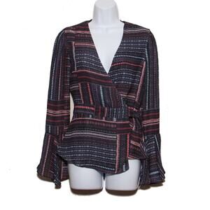 Parker Tolomei Floral Wrap Peplum Top Bell Sleeve Size Small